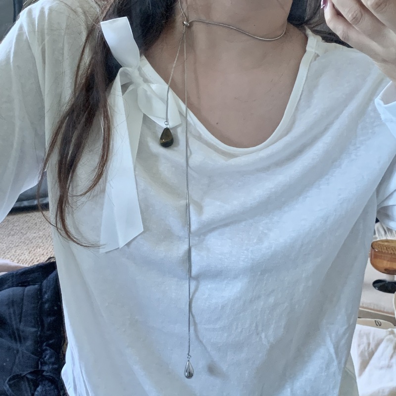 银色水滴抽拉闪珠项链高级感轻奢小众女款配饰长链|undefined