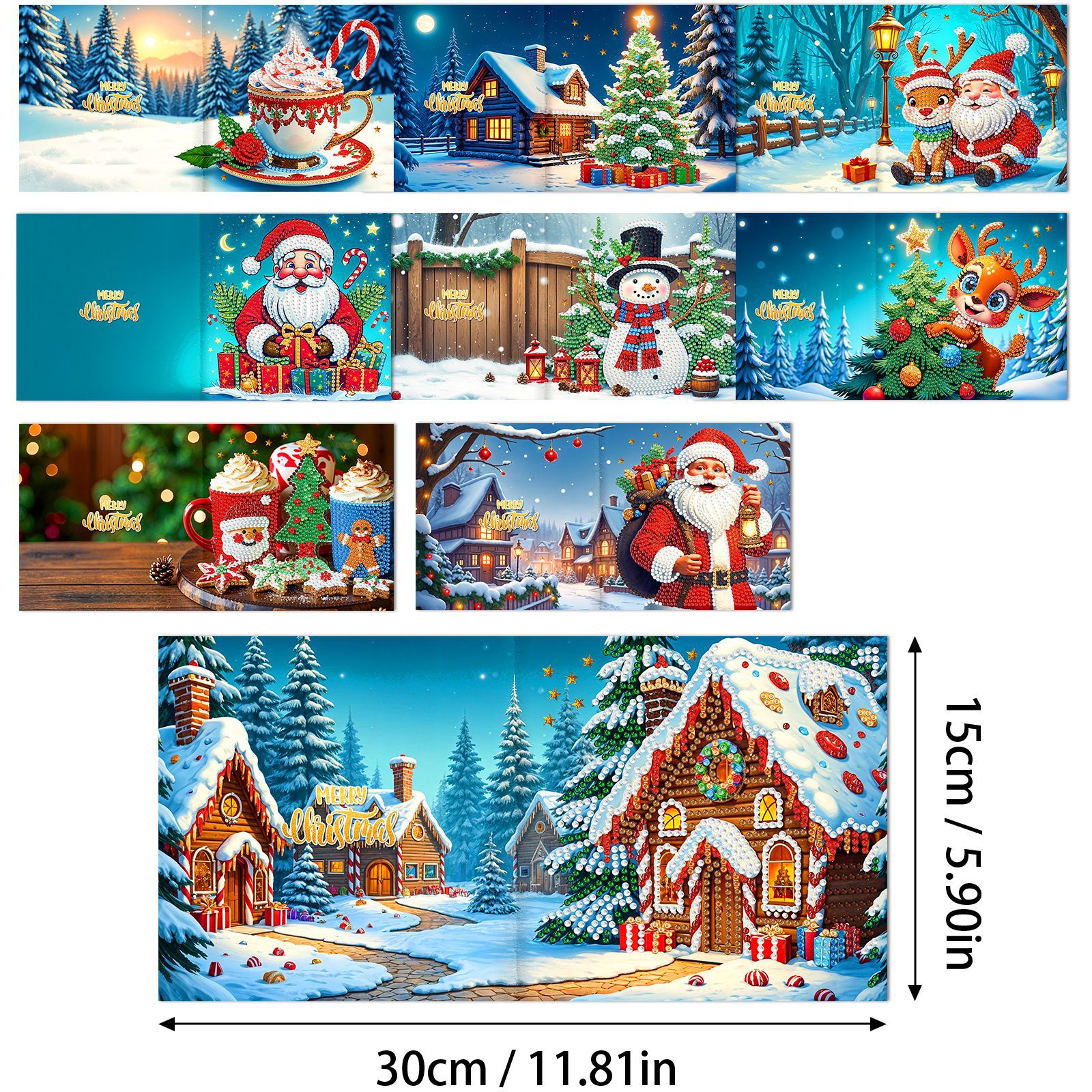 Explosiones transfronterizas de Navidad multiserie de tarjetas de felicitación puntuales hechas a mano 9 conjuntos de sobre de diamante 6 conjuntos de dibujos animados