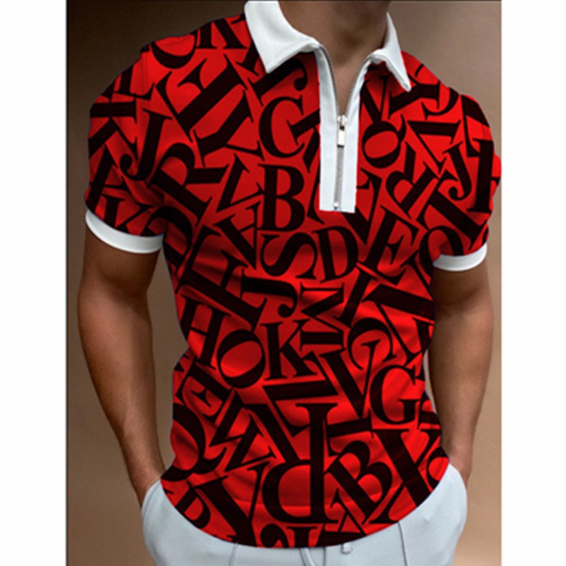 Camiseta Polo de Manga Corta con Cierre y Estampado 3D Informal para Hombre, Nueva Colección de Primavera para Exportación