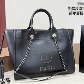 双C小香风托特包沙滩包 单肩斜挎包大容量珍珠帆布包通勤包