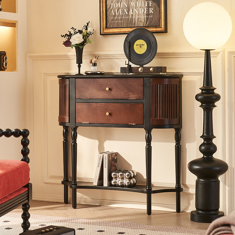 French Retro Solid Wood Sideboard, Simple Living Room Wall-Mounted Side Cabinet, Antique Style Entry Storage Entrance Cabinet