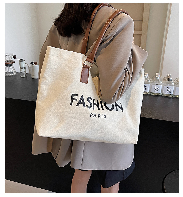262g Weight Polyester Lining Material Open Closure Type Single Shoulder Strap Strap Type Tote Bag Bags Type Holiday, Daily Occasion Canvas Material Letter Pattern All Seasons Season Women's Gender Classic Style Style Square Shape Large Size Women's Large Canvas Letter Classic Style Square Open Tote Bag 无