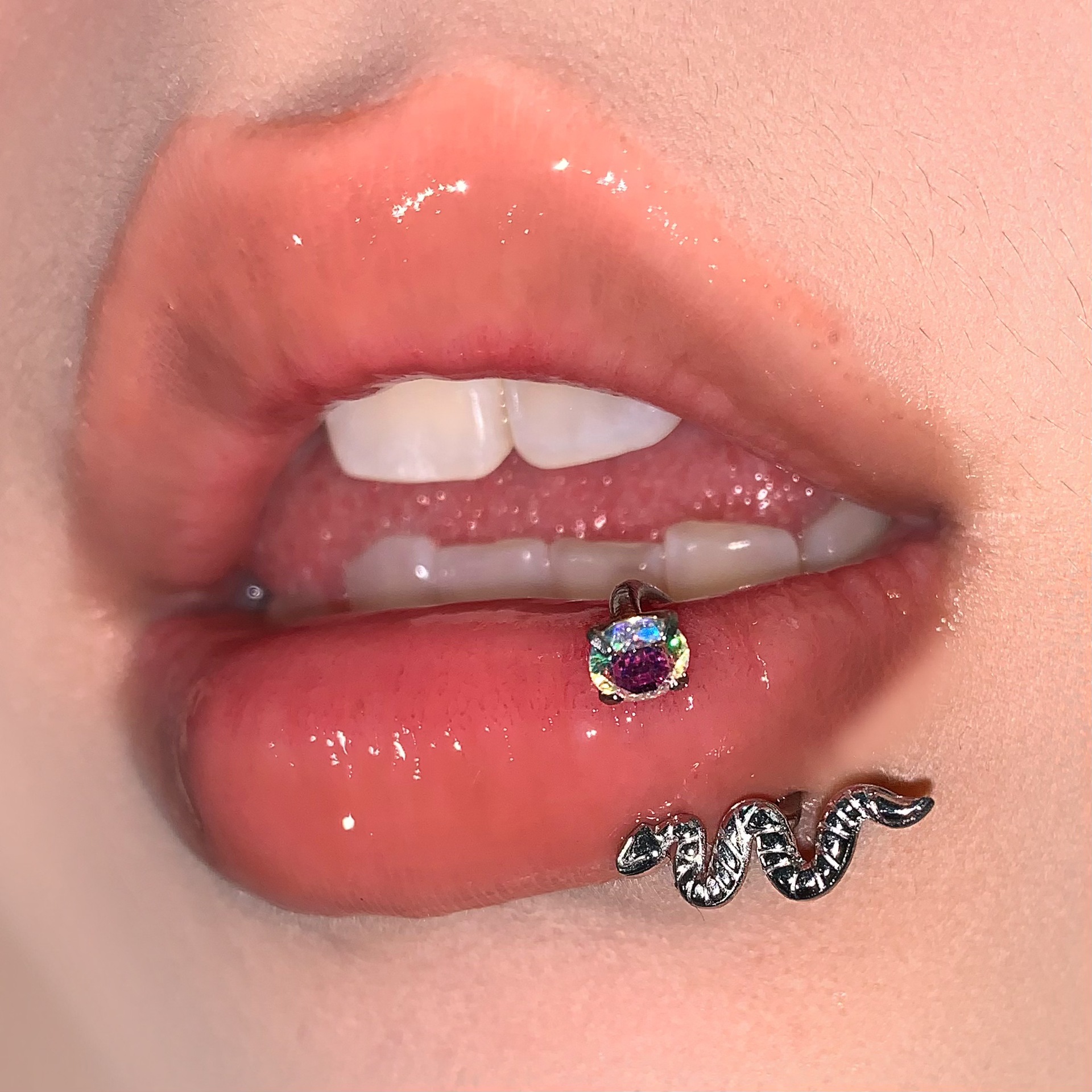Pointed labret stud close-up product detail
