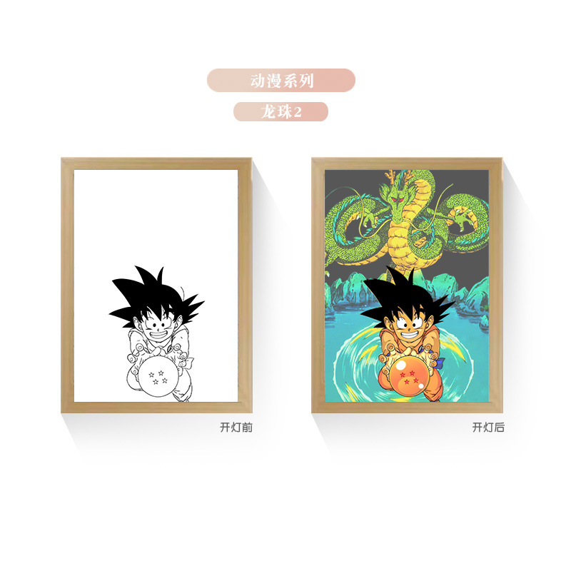 Tres colores TikTok popular pintura ligera de dibujos animados dormitorio noche pintura luminosa marco de fotos de madera maciza creativo bricolaje fabricante