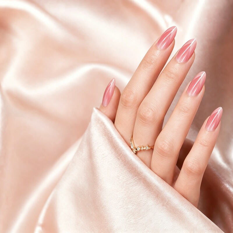 Cat-eye French gradient detachable wearable nail set, reusable nail tips, stylish almond-shaped finished fake nails Cat-eye French gradient detachable wearable nail set, reusable nail tips, stylish almond-shaped finished fake nails