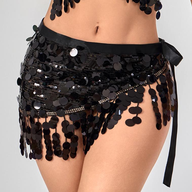 New Belly Dance Waist Chain Sequin Tassel Hip Scarf Dance Performance Belt Girdle Sexy Waist Scarf Short Skirt