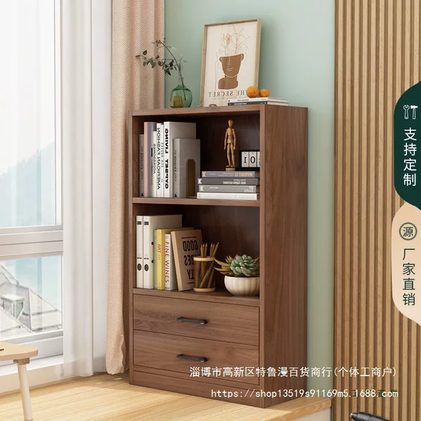 Solid wood bay window bookshelf, window sill bookcase, storage cabinet, bedroom balcony drawer-style storage cabinet, walnut wood storage cabinet