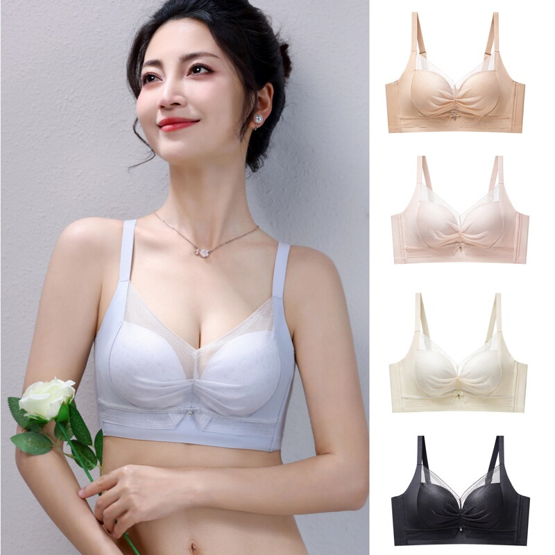 New Style Small Bust Push-Up Seamless Mesh Breathable Underwear for Women, Lift and Support Side Breasts, Adjustable Bra Set