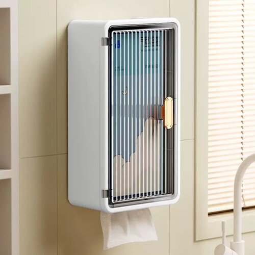 Wall-mounted toilet paper holder without drilling, waterproof bathroom tissue storage box, large size, shelf organizer