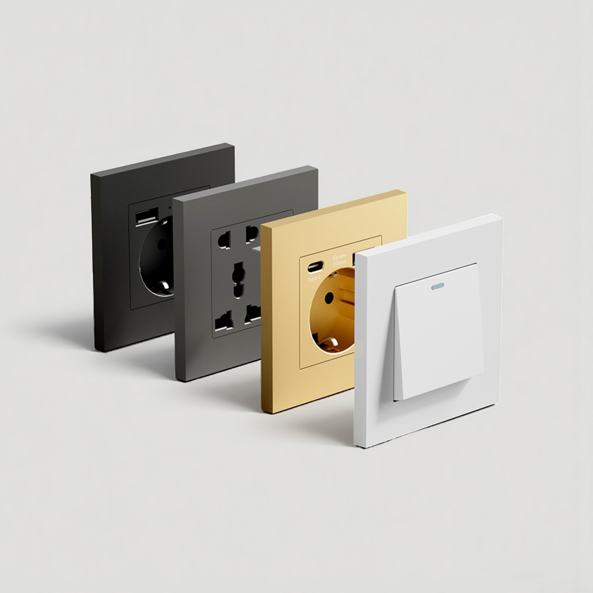 Interruptor de pared de borde de oro británico enchufe de plástico PC multifuncional 86 interruptor de cocina USBTypeC carga rápida