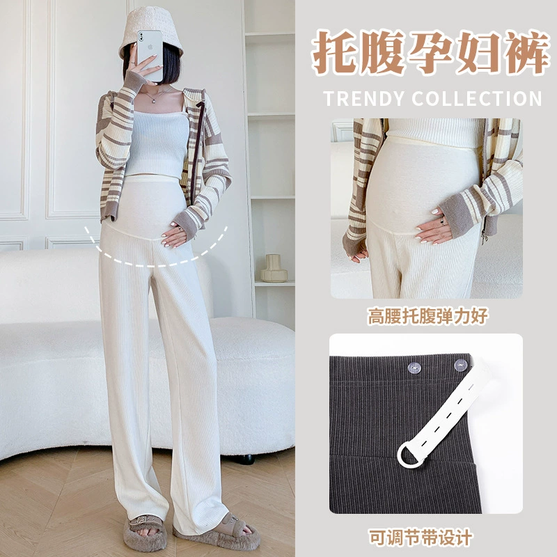 Брюки для беременных, осенне-зимняя одежда, европейские хлопковые повседневные Прямые длинные брюки с широкими штанинами, зимние брюки из толстого хлопка на флисовой подкладке, весна и осень