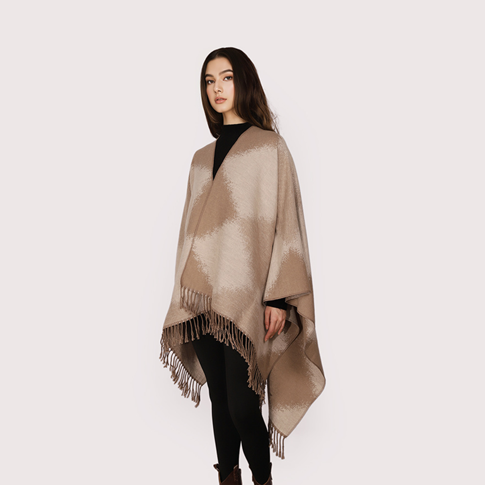 Otoño e invierno nuevo estilo imitación cachemir gris cepillado señoras abalga capa capa gruesa bufanda cálida