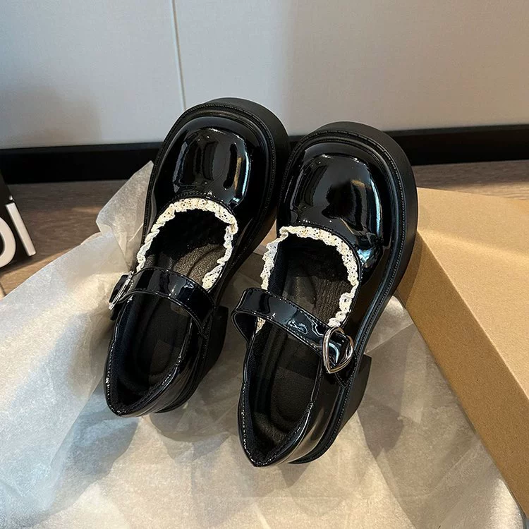 Круглая голова, мягкая подошва, мелкие кожаные туфли, женские одиночные туфли, новые ретро, французская юбка с кружевной мари, туфли, новые