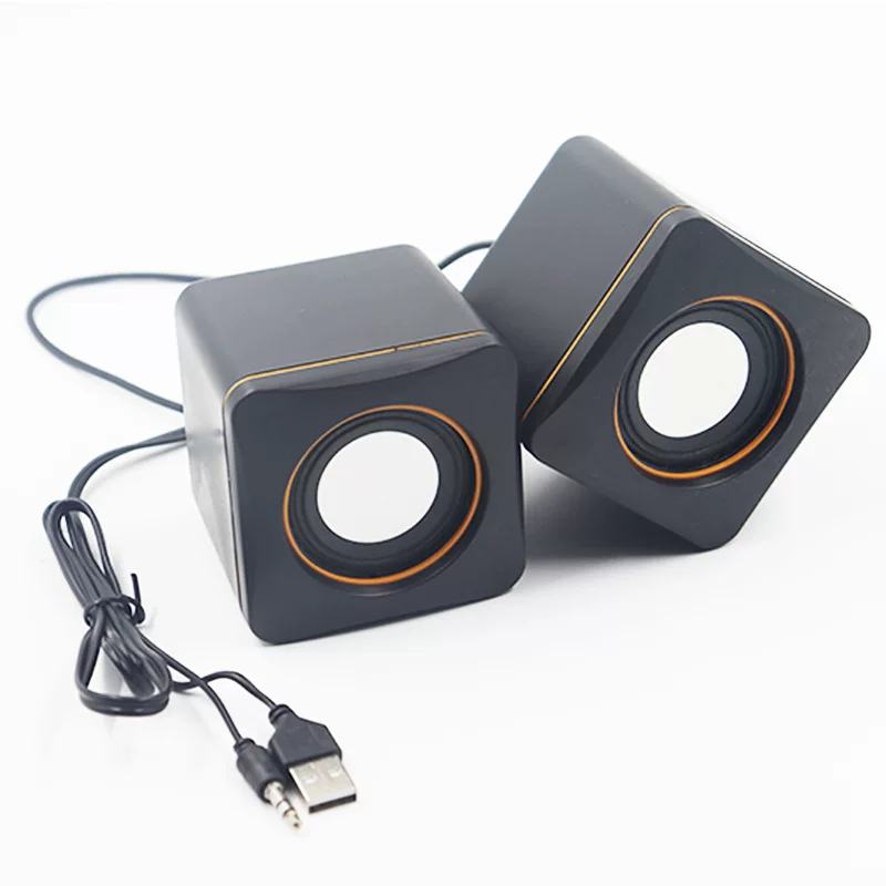 Laptop, speakers, small megaphone, 02A