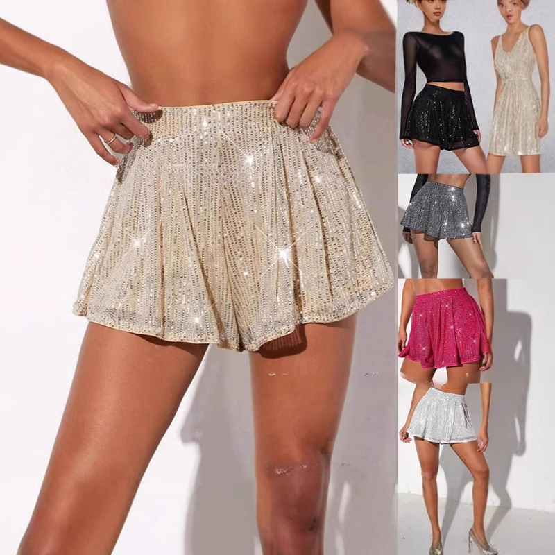 Cross-border European and American Women's Clothing Amazon AliExpress Women's Shiny Beaded Shorts Shiny Pant Skirt