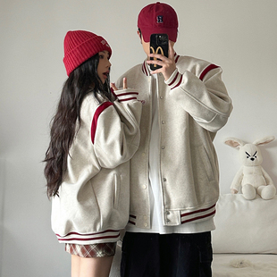 American Style Trendy Brand Baseball Suit Couple's Suit Spring and Autumn Loose Super Hot Wool Embroidered Casual All-match Jacket Coat