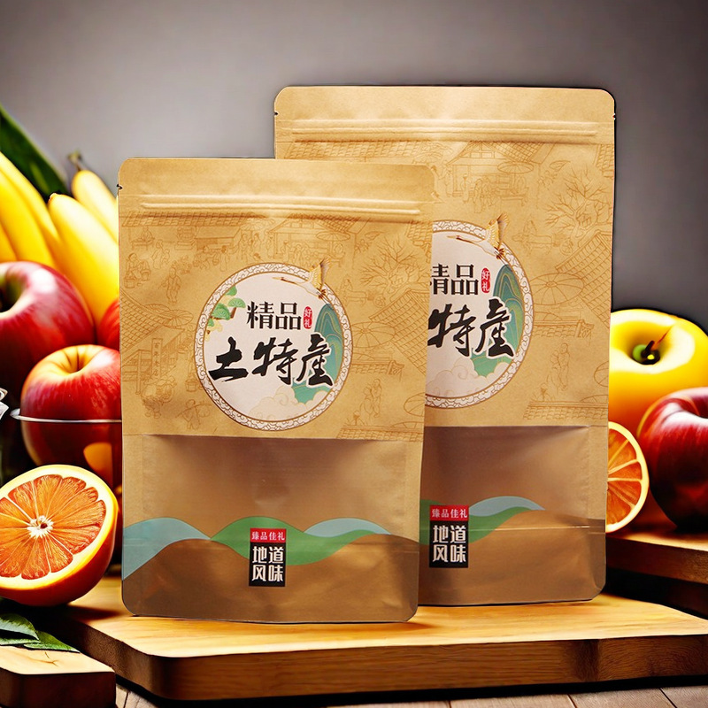土特产包装袋麻花瓜子自立袋干果坚果番薯干食品牛皮纸袋子100个