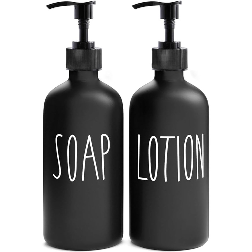 Dispensador de jabón líquido de vidrio negro mate, frasco recargable para baño o cocina