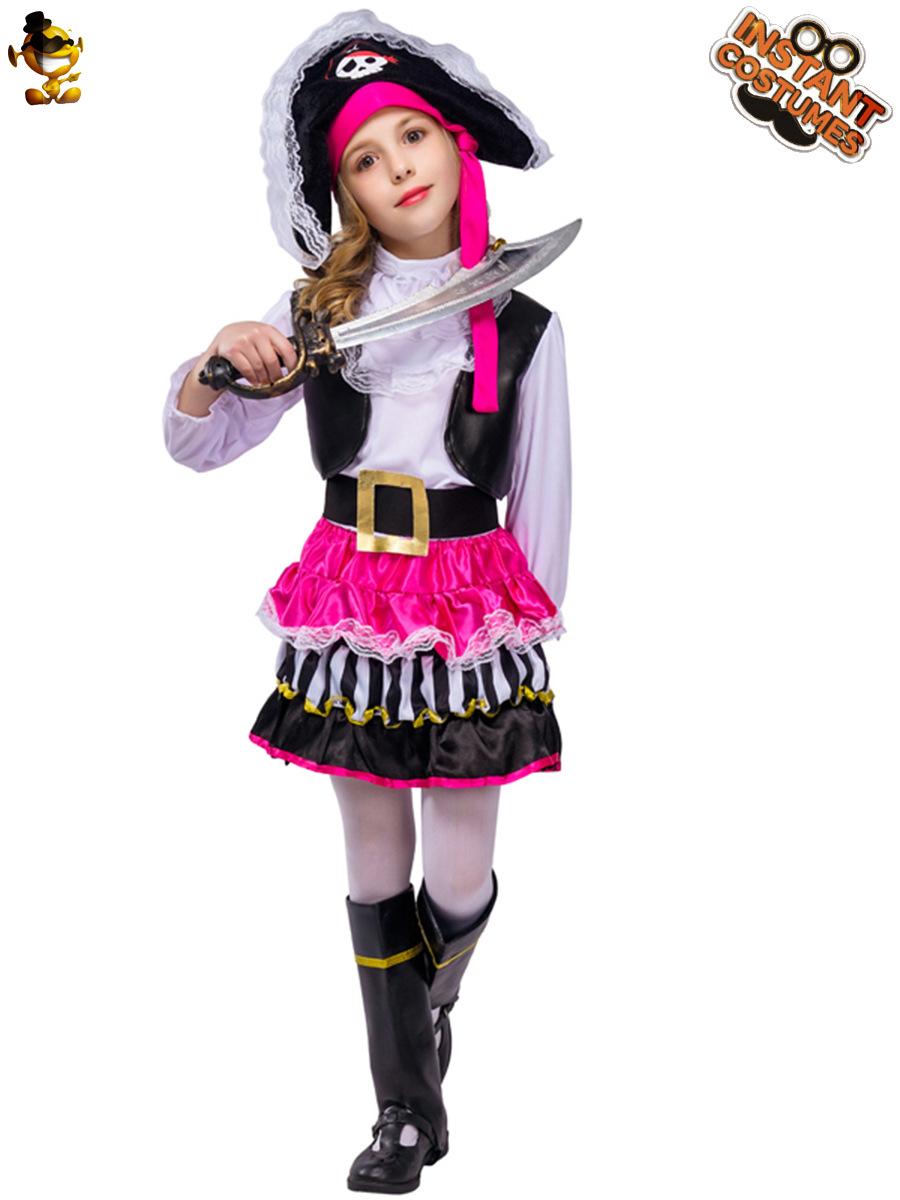 Halloween niños niña a rayas pirata princesa rendimiento traje niñas pirata fiesta traje de rendimiento