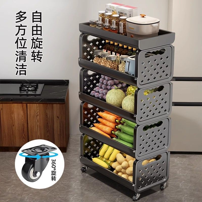 厨房蔬菜置物架多层落地锅具放水果储物柜子多功能收纳移动小推车|undefined