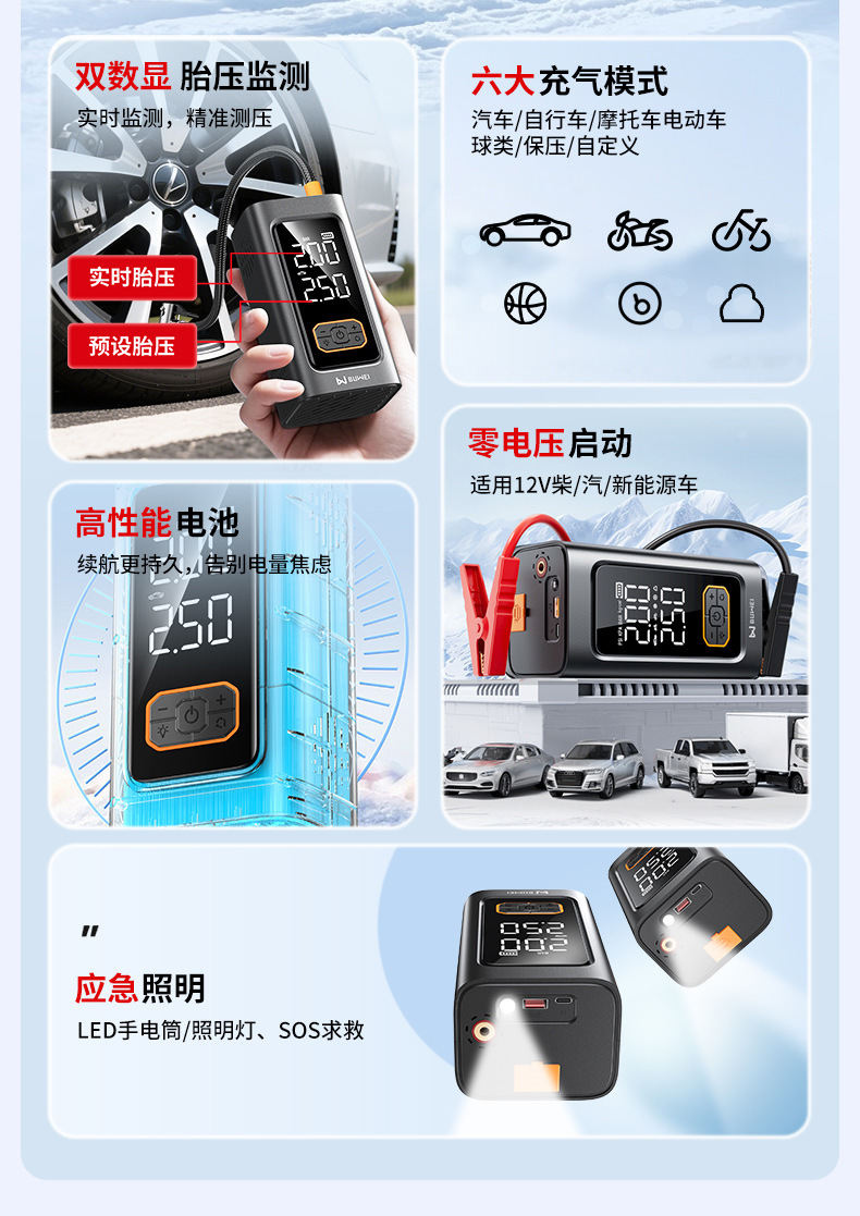 [N1] Buwei Dual-Screen Car Emergency Starting Power Supply and Air Pump All-In-One Multi-Functional Starting Power Supply