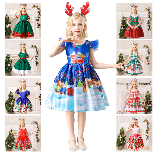 Girl Christmas Dress Party Costume Children Cos Santa Claus Performance Dress Princess Dress