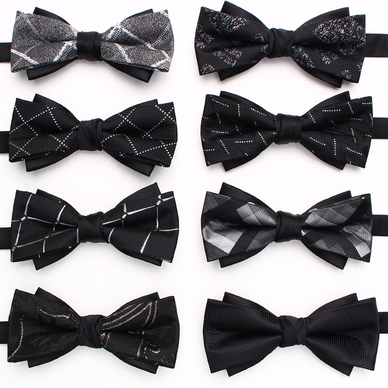 New Plaid Black Bow Tie Polyester Silk Men's Elegant Shirt Bow Tie Work Clothes Wedding Accessories Bow Tie Manufacturers New Plaid Black Bow Tie Polyester Silk Men's Elegant Shirt Bow Tie Work Clothes Wedding Accessories Bow Tie Manufacturers