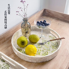 Wholesale high-end light luxury shell inlaid round home bedroom living room cake coffee restaurant storage tray