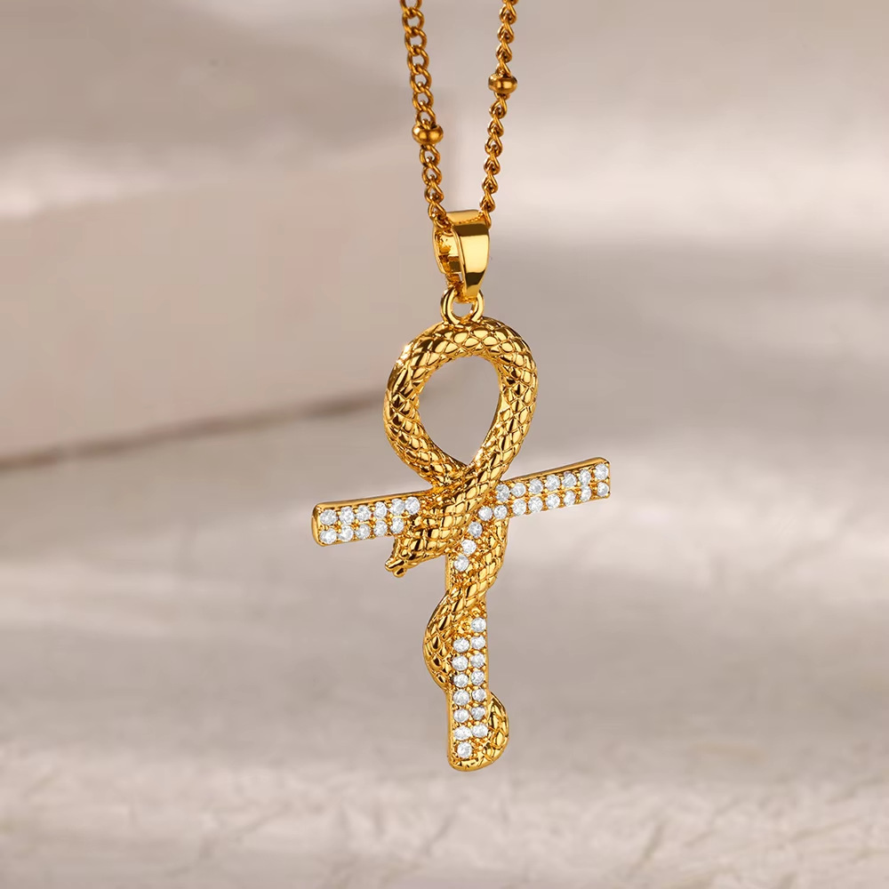 Cross, Devil's Eye, Snake Pattern Wholesale Jewelry Retro Classic Style Cross Devil's Eye Snake Copper Plating Cable Chain Pendant Necklace
