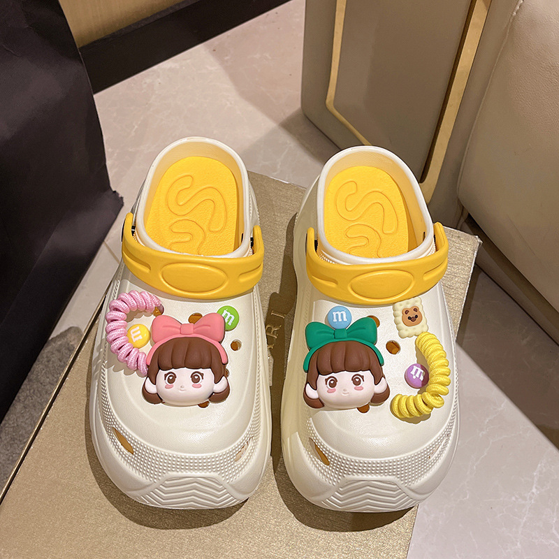 Feeling of Dung Dopamine Students High Heeled 10CM Hole Shoes Women's Summer Thick Sole Outer Wear Beach Sandals Non-slip Baotou Slippers