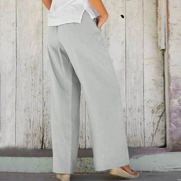 2026 Amazon Wish Spring and Autumn European and American Women's Clothing Solid Color Cotton and Linen Loose Elastic Waist Wide-Leg Casual Long Pants for Women