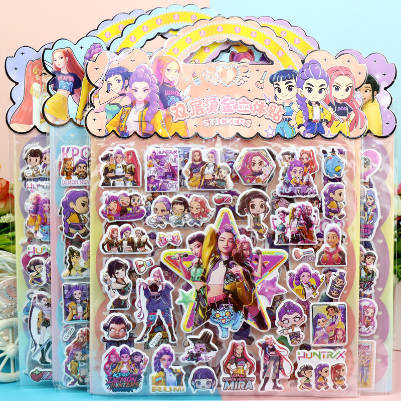 Cross-Border K-Pop Hunter Girl Group Stickers Children's Cartoon Double-Layer Three-Dimensional DIY Animation Movie Peripheral Bubble Stickers