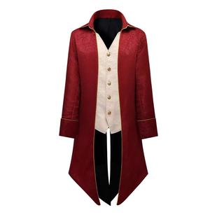 Men's Retro Style Floral Pattern Printed Color Block Button Long Sleeve Tail Coat, Halloween Party Gift