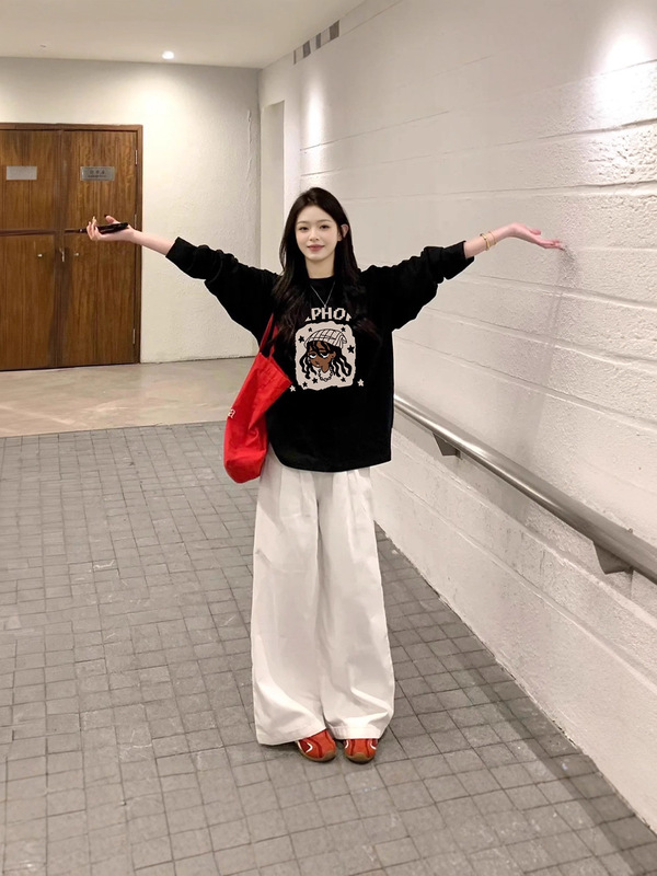 长袖t恤女 内搭打底衫春秋季新款纯棉嘻哈酷外穿休闲宽松束口上衣|undefined