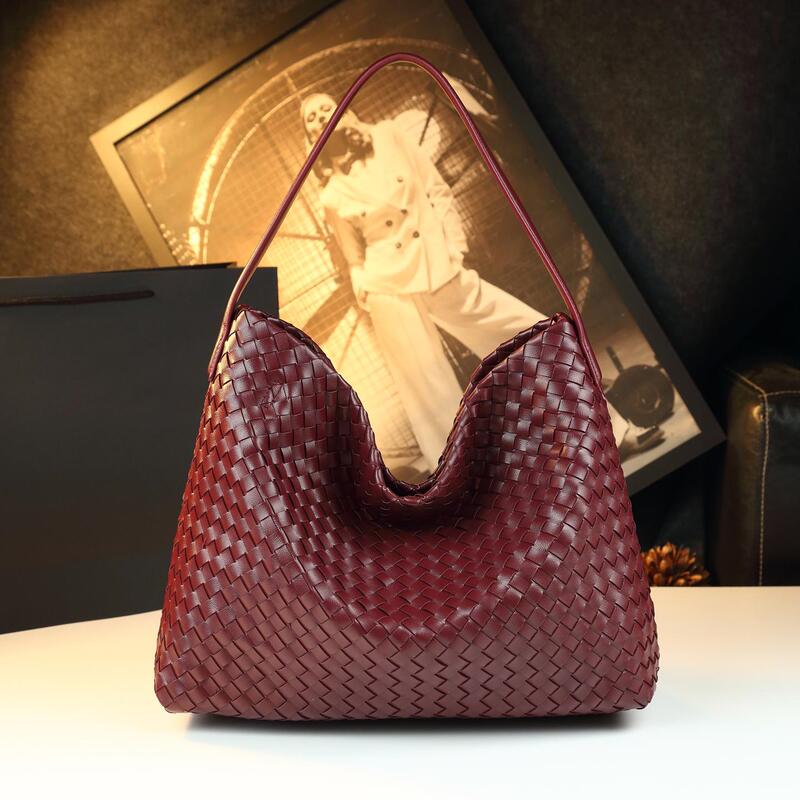 Woven Garbage Bag Cowhide Armpit Bag Atmospheric Shoulder Bag 2025 New Women's Tote Bag Genuine Leather Handbag Trendy