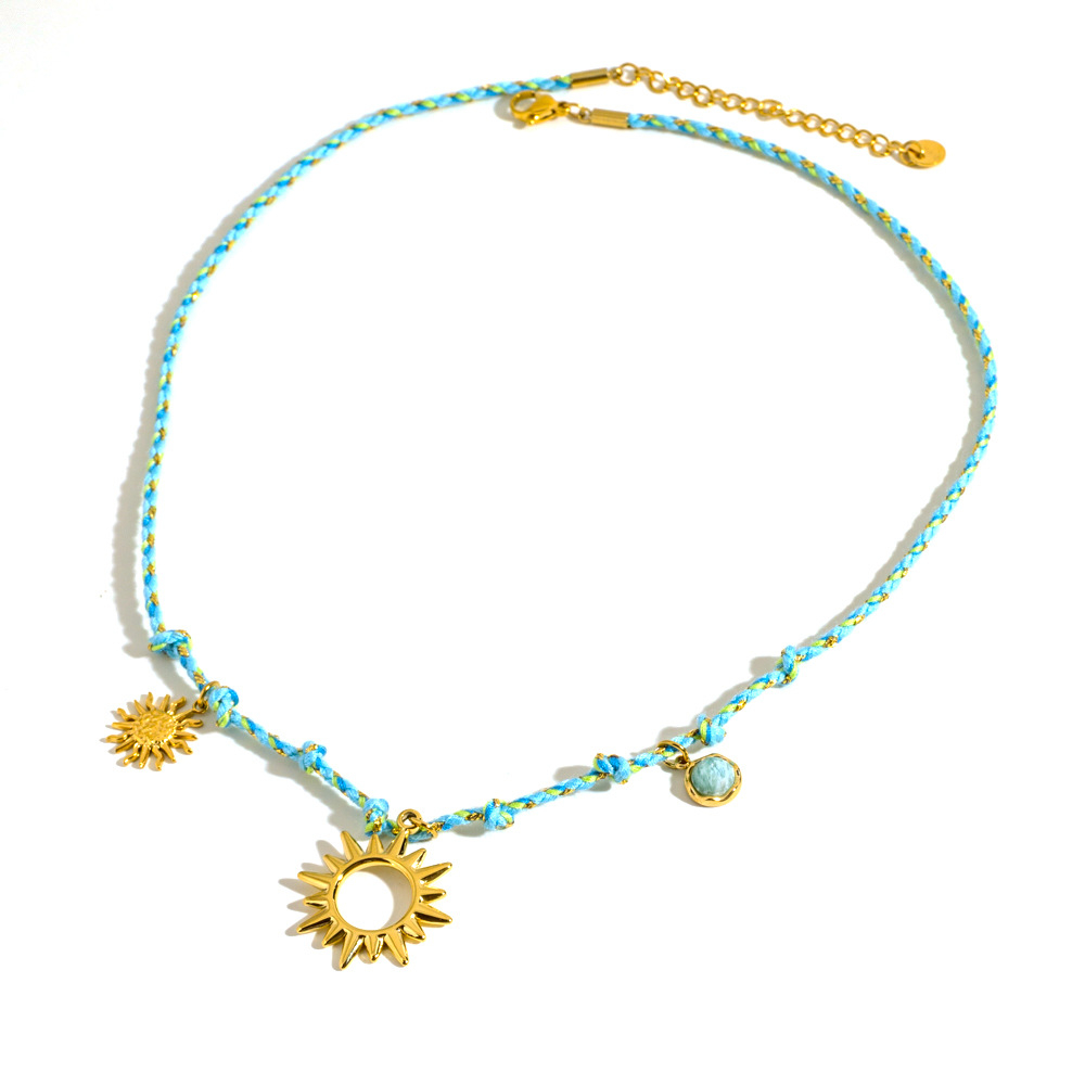 Multi Charms Necklace Classification rope Chain Material Woven Chain Chain Type 1 Piece Quantity PVD Coated Real Gold Plated Sun Star Heart Shape Rope Titanium Steel IG Style Waterproof Non Tarnish Rope Multi Charms Necklace