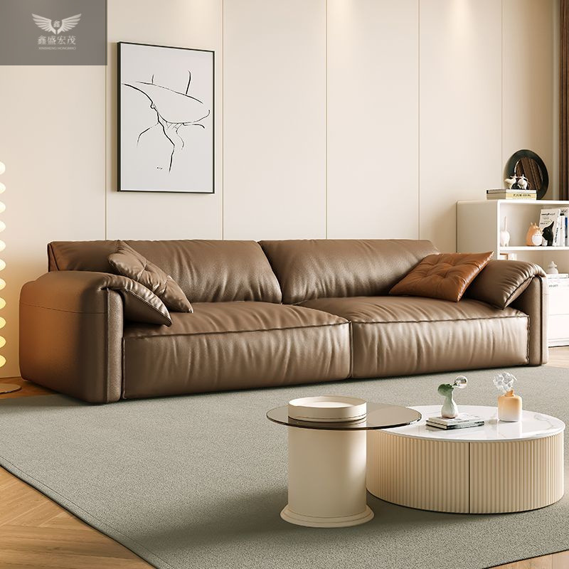 Sofá de cuero con orejas de elefante, sofá baxter minimalista italiano, fila recta, sala de estar para tres personas, combinación de sofás de apartamento pequeño