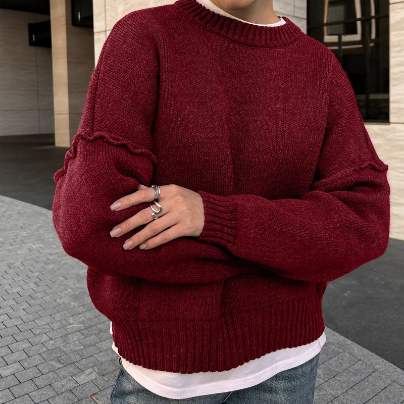 Amazon Cross-Border Round Neck Drop Shoulder Knitted Sweater for Women, Short Loose Lazy Style Pullover Long Sleeve Knitted Top Amazon Cross-Border Round Neck Drop Shoulder Knitted Sweater for Women, Short Loose Lazy Style Pullover Long Sleeve Knitted Top