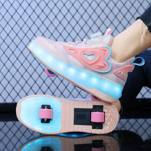 Children's Heelys Shoes with Two Wheels, Detachable and Hidden, Girls' Shoes, Charging with Lights, Colorful Smooth Wheels, Roller Skates