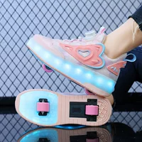 Детские туфли Heelys на двух колесах, съемные и скрытые, туфли для девочек с зарядкой и подсветкой, разноцветные гладкие колеса, роликовые коньки