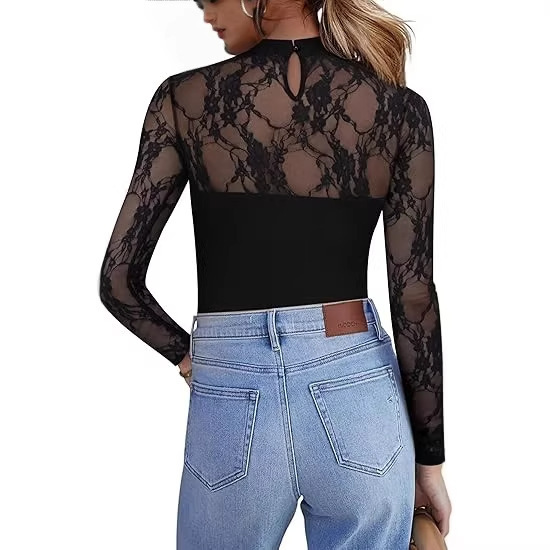 Long Sleeve Shirt Women's Lace Top Mesh Transparent Round Neck Shirt Sexy Autumn Going Out Shirt Long Sleeve Shirt Women's Lace Top Mesh Transparent Round Neck Shirt Sexy Autumn Going Out Shirt