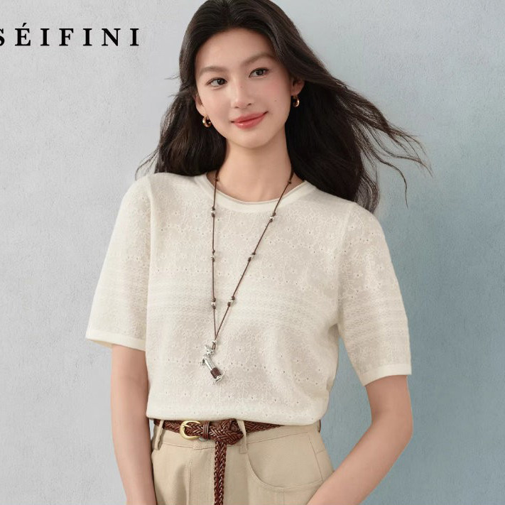Cool and Elegant Hollow-Out Jacquard Design Short-Sleeve 100% Tencel Knit Top, New Summer Style from Jiangsu, Zhejiang, and Shanghai Cool and Elegant Hollow-Out Jacquard Design Short-Sleeve 100% Tencel Knit Top, New Summer Style from Jiangsu, Zhejiang, and Shanghai