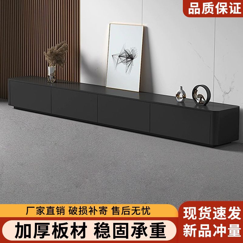 Mueble de TV negro, combinación de mesa de centro, hogar moderno y simple, apartamento pequeño, minimalista, sala de estar de lujo, gabinete de TV de piso a techo