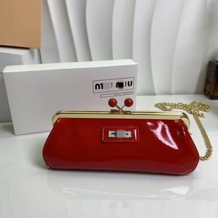 Miu Counter Gift Red Patent Leather Clutch Cosmetic Bag + Chain Crossbody Bag