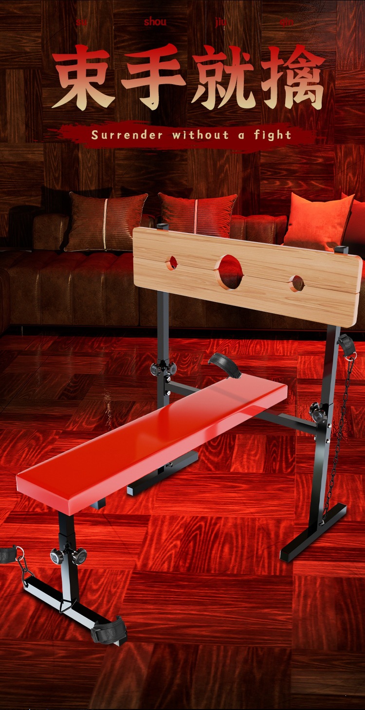 SM Wooden Horse Bench Restraint Furniture in Black Iron and Oak — detail image 5