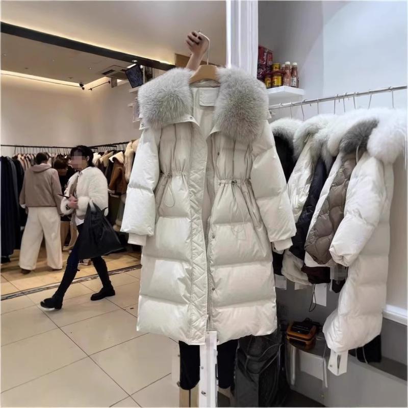 Dongdaemun Korean Original Fox Fur down Jacket for Women, Mid-Length, New Winter Style, Waist-Cinching, Slimming, Over-The-Knee, Thickened Coat