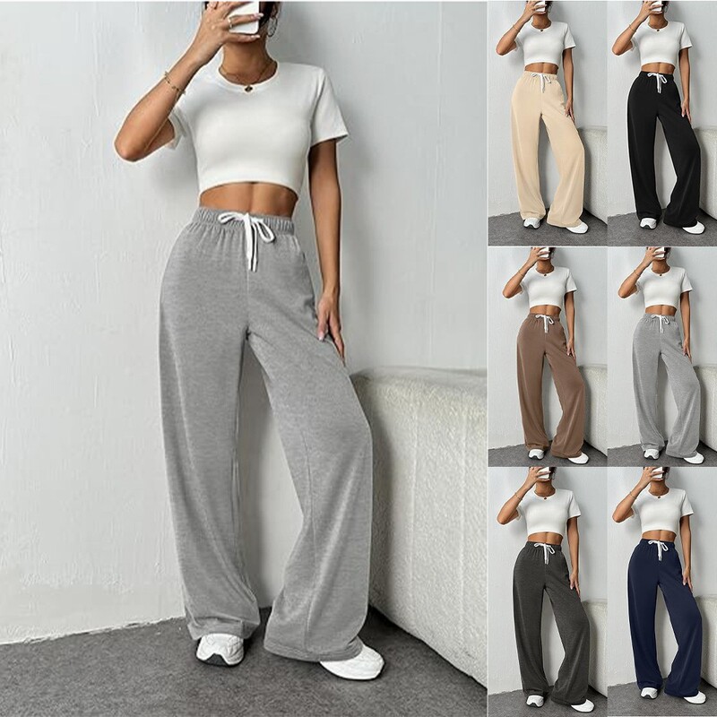 2026 Amazon Cross-Border Autumn and Winter Women's Wide-Leg Sweatpants High-Waisted Loose Casual Drawstring Gym Pants with Pockets 2026 Amazon Cross-Border Autumn and Winter Women's Wide-Leg Sweatpants High-Waisted Loose Casual Drawstring Gym Pants with Pockets