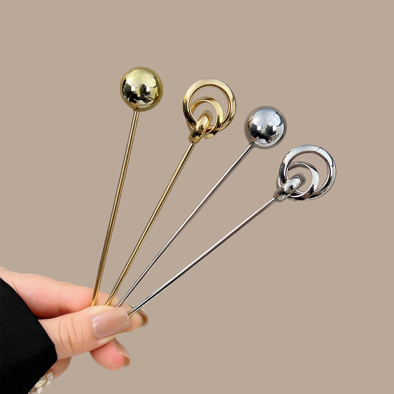 simple modern ring round beads metal hairpin female cold style temperament updo pin daily barrettes hairware