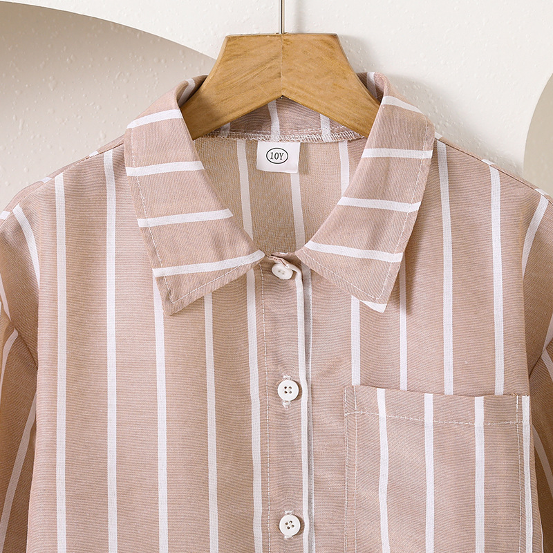 Camisas infantiles 2025 otoño nuevo estilo de niños y niñas casuales de color con rayas verticales para vestir camisa de manga larga