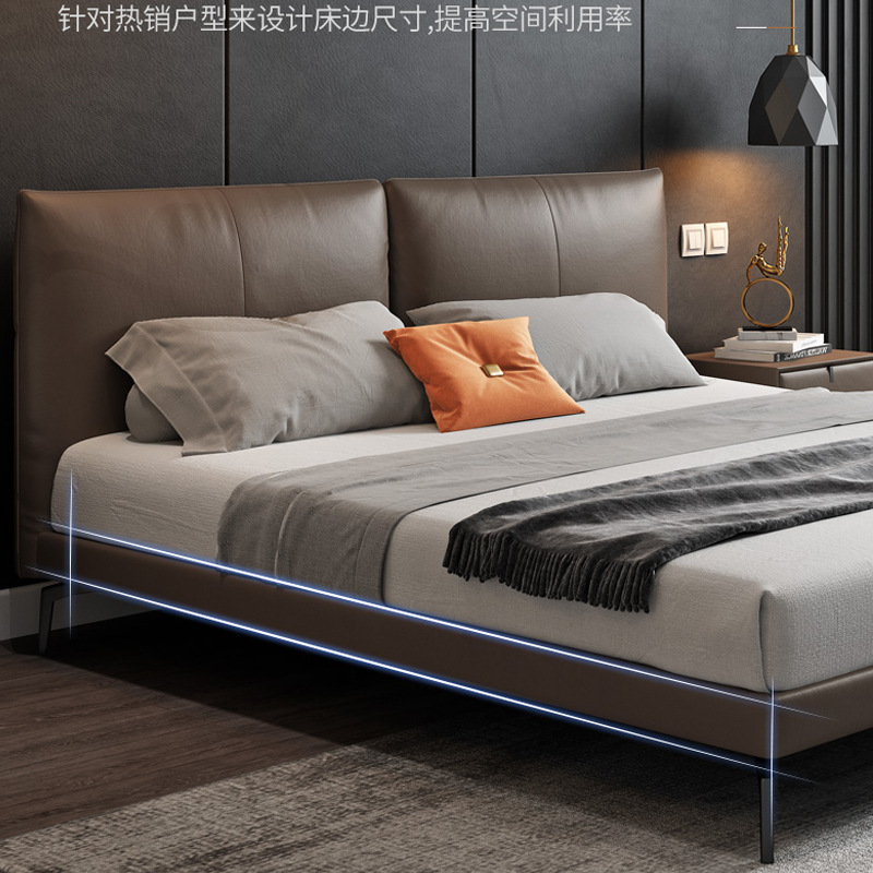 Cama de cuero Real Simple moderna cama doble 1,8 m Cama grande dormitorio principal cama de boda italiano cama de cuero real de lujo ligero venta directa de fábrica